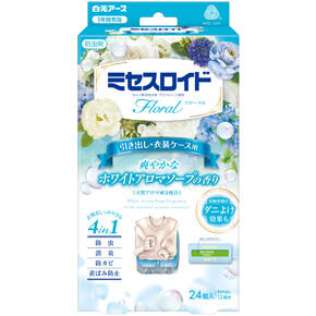 白元 Mrs. Lloid Floral 抽屜・收納箱防蟲劑 抽屜・收納箱專用除蟲芳香包 白色香氛皂香 24個 有效長達1年