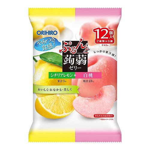 ORIHIRO Konjac Jelly White Peach, Lemon Flavor 12pcs